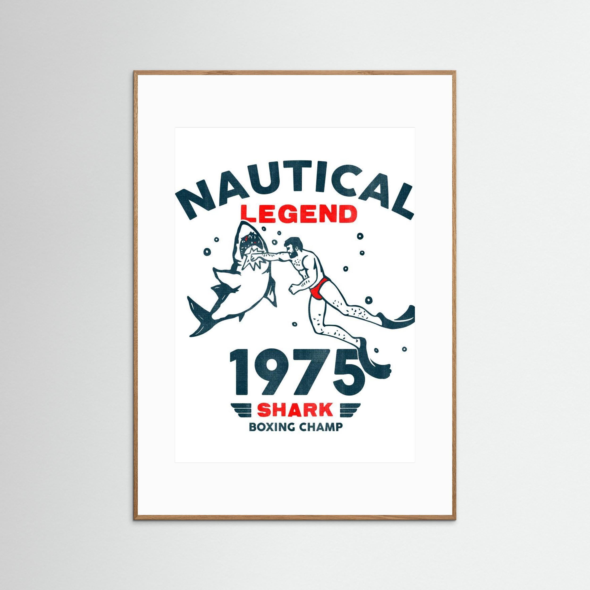 Nautical Legend 1975: Funny Shark Boxing Art by The Whiskey Ginger